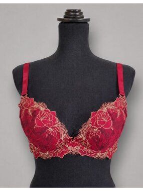 Evescret Red Embroidered Lace Underwire Bra Women's 34B Floral Lingerie